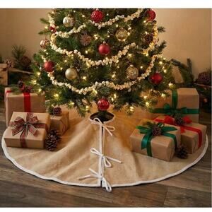 Wondershop Tan White Round Tie Tree skirt